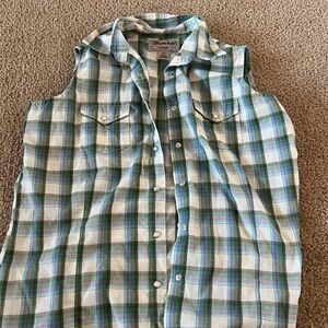 Wrangler Green and Blue Plaid Sleeveless Top